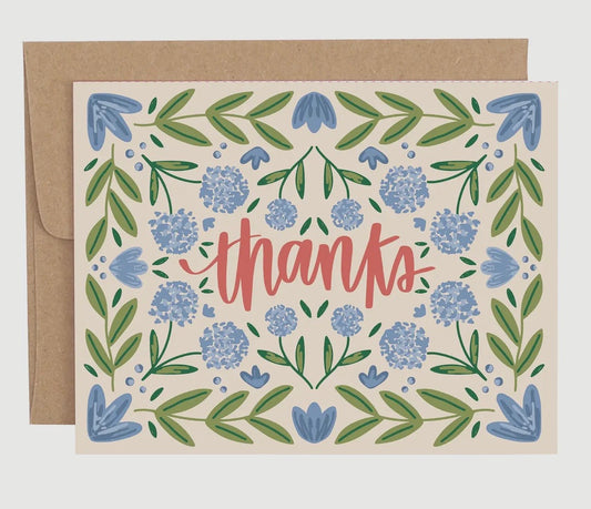 Blue Floral Thanks Greeting Card